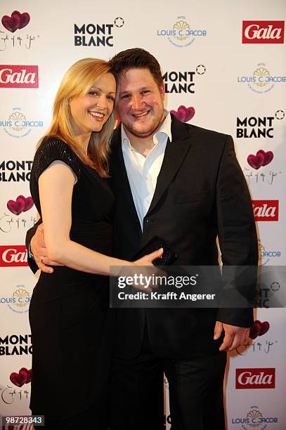 Presenter Inge and Matthias Steiner and presenter Christian Muerau pose at the GALA Couple of the Year Event on April 28, 2010 in Hamburg, Germany.