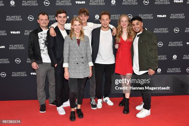 Johannes Allmayer, Aaron Hilmer, Sinje Irslinger, Leon Wulsch, Anselm Bresgott, Luna Wedler and and Hussein Eliraqui attend the premiere of the movie...