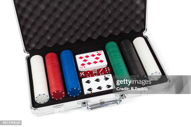 poker set in metal suitcase isolated on white - baltic ace stock pictures, royalty-free photos & images