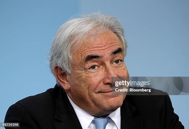 Dominique Strauss-Kahn, managing director of the International Monetary Fund , speaks during a news conference at the German federal chancellory in...