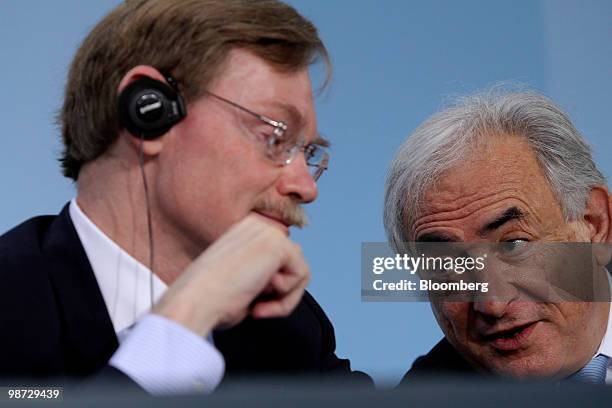 Robert, Zoellick, president of the World Bank, left, and Dominique Strauss-Kahn, managing director of the International Monetary Fund , participate...