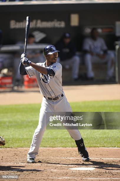 Upton of the Tampa Bay Rays takes a swing during a baseball game against the Baltimore Orioles on April 14, 2010 at Camden Yards in Baltimore,...