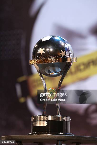 View of Nissan Sudamericana Cup's trophy during the draw of the 2010 competition at Conmebol Conventions Center on April 28, 2010 in Luque, Paraguay.
