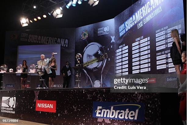 General view of the draw of the 2010 Nissan Sudamericana Cup at Conmebol Conventions Center on April 28, 2010 in Luque, Paraguay. (Photo by Luis...