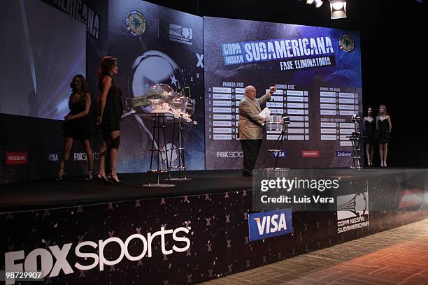 General view of the draw of the 2010 Nissan Sudamericana Cup at Conmebol Conventions Center on April 28, 2010 in Luque, Paraguay. (Photo by Luis...