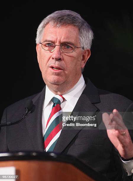 Jim Owens, chairman and chief executive officer of Caterpillar Inc., speaks during the U.S.-Saudi Business Opportunities Forum in Chicago, Illinois,...