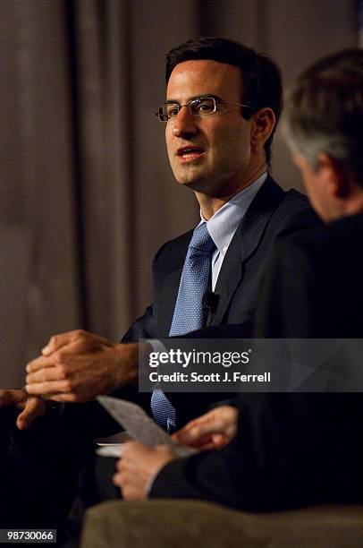 April 28: Office of Management and Budget Director Peter Orszag with Newsweek editor John Meacham at the 2010 Fiscal Summit sponsored by the Peter G....