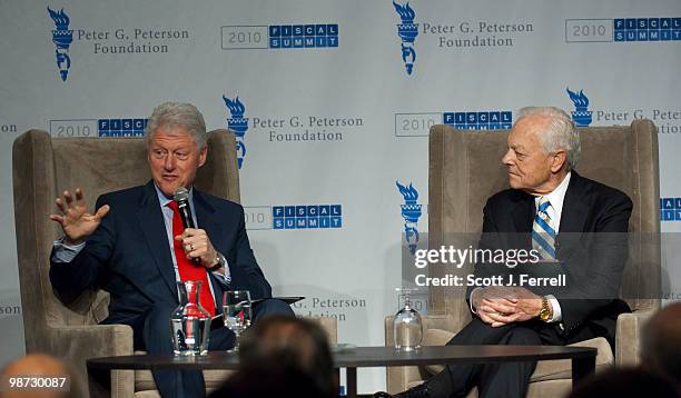 April 28: Former President Bill Clinton with "Face the Nation" host Bob Schieffer during the 2010 Fiscal Summit sponsored by the Peter G. Peterson...