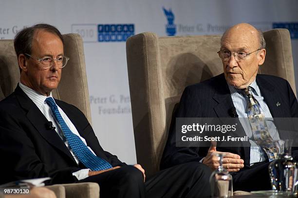 April 28: National Commission on Fiscal Responsibility and Reform co-chairmen Erskine Bowles, and Alan Simpson during a panel discussion at the 2010...