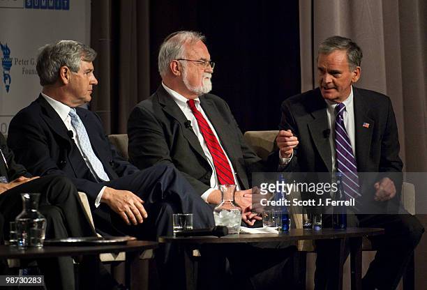 April 28: John Castellani, of the Business Roundtable; John Rother, of the AARP; and Sen. Judd Gregg, R-N.H., and a member of the National Commission...