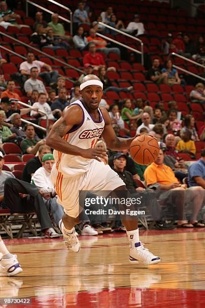 Curtis Stinson of the Iowa Energy dribbles the ball upcourt against the Tulsa 66ers in Game Three of the Semifinal series of the D-League playoffs on...