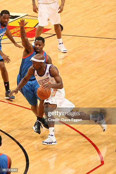 Curtis Stinson of the Iowa Energy dribble drives to the basket against the Tulsa 66ers in Game Three of the Semifinal series of the D-League playoffs...