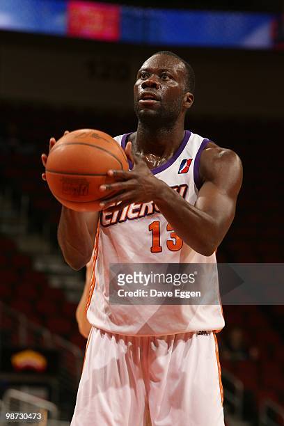 Denham Brown of the Iowa Energy sets up for a free throw against the Tulsa 66ers in Game Three of the Semifinal series of the D-League playoffs on...