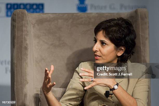 April 28: Neera Tanden, of the Center for American Progress, during a panel discussion at the 2010 Fiscal Summit sponsored by the Peter G. Peterson...