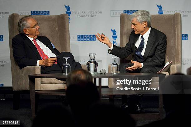 April 28: Peter G. Peterson and Robert Rubin, former Secretary of the Treasury, during a discussion at the 2010 Fiscal Summit sponsored by the Peter...