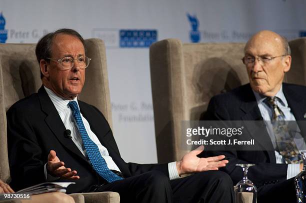 April 28: National Commission on Fiscal Responsibility and Reform co-chairmen Erskine Bowles, and Alan Simpson during a panel discussion at the 2010...