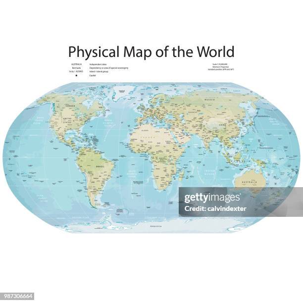 physical map of the world - international border stock illustrations