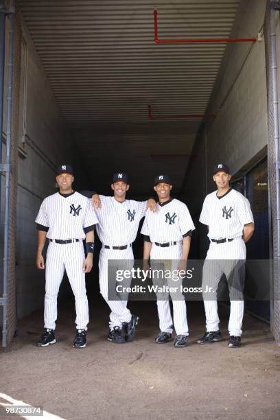 Portrait of New York Yankees Derek Jeter , Jorge Posada , Mariano Rivera and Andy Pettitte . Tampa, FL 3/26/2010 CREDIT: Walter Iooss Jr.