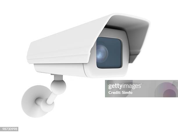 a picture of a white security camera - bewakingscamera stockfoto's en -beelden