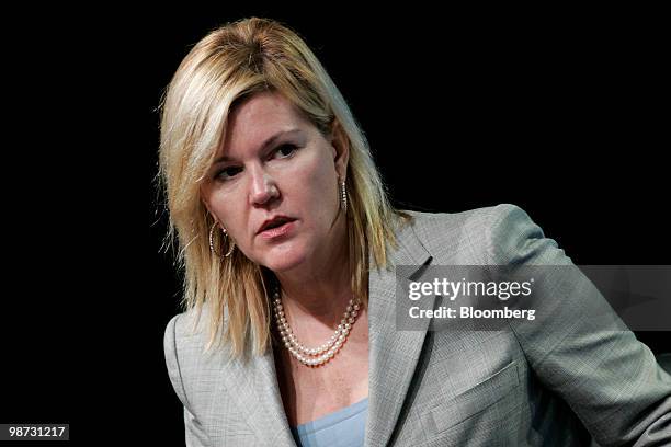 Meredith Whitney, chief executive officer of Meredith Whitney Advisory Group LLC, speaks during the 2010 Milken Institute Global Conference in Los...