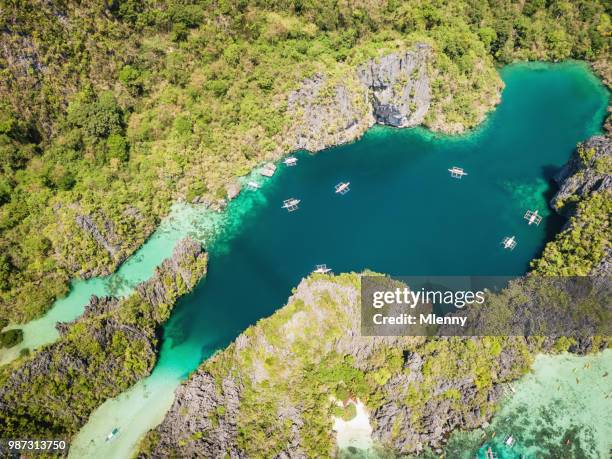 lagoa pequena e a grande lagoa palawan miniloc ilha el nido filipinas - mlenny - fotografias e filmes do acervo