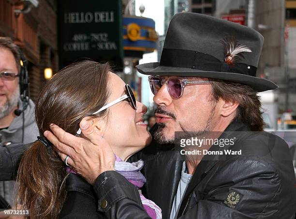 Susan Downey and Robert Downey Jr. Visit the 'Late Show with David Letterman' at the Ed Sullivan Theater on April 28, 2010 in New York City.