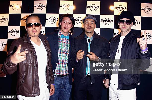 The German band Culcha Candela attend the Hard Rock Cafe Berlin re-opening on April 28, 2010 in Berlin, Germany.