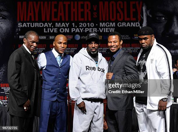 Floyd Mayweather, his son, boxer Floyd Mayweather Jr., his trainer and uncle Roger Mayweather, boxer Shane Mosley, and his trainer Naazim Richardson...
