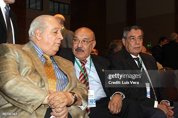 S General Secretary Eduardo de Luca , Francisco Figueredo and Osmer Osuna during the draw of the 2010 Nissan Sudamericana Cup at Conmebol Conventions...
