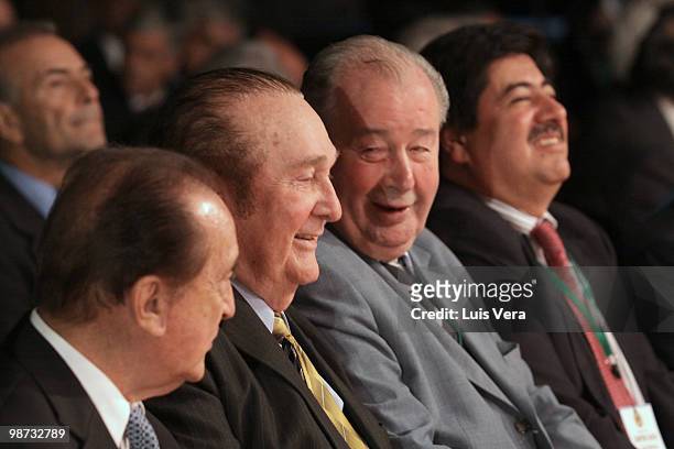 S President Nicolas Leoz , Eugenio Figueredo of Uruguayan Soccer Federation , and Julio Grondona of Argentinean Soccer Association during the draw of...