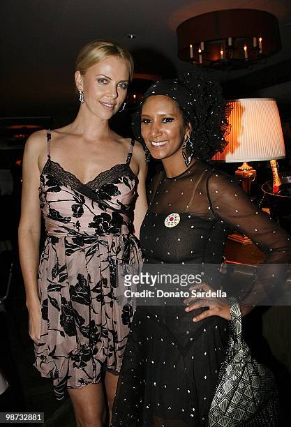 Actress Charlize Theron and Gelila Puck attend Dior & Vogue Celebrate the Charlize Theron Africa Outreach Project at Soho House on April 27, 2010 in...