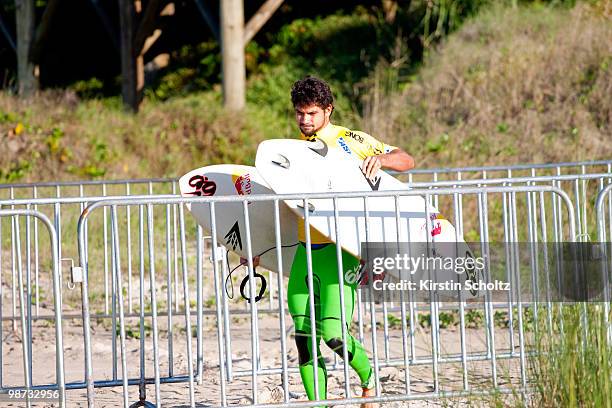 Michel Bourez of Tahiti during the 2010 Santa Catarina Pro at on April 28, 2010 in Santa Catarina, Brazil.