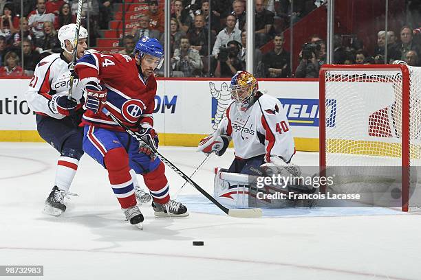 Tomas Plekanec of Montreal Canadiens battles for the puck in Game Six of the Eastern Conference Quarterfinals during the 2010 NHL Stanley Cup...