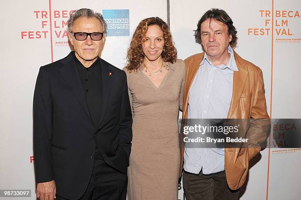 Actors Harvey Keitel, Daphna Kastner and director Neil Jordan attend the premiere of "Ondine" during the 2010 Tribeca Film Festival at the Tribeca...