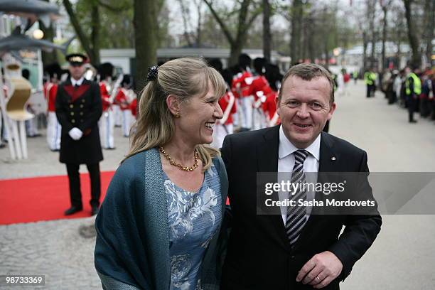 Danish Prime Minister Lars Lokke Rasmussen and his wife Solrun walk in the Tivoli Gardens April 28, 2010 in Copenhagen, Denmark. Medvedev is on a...