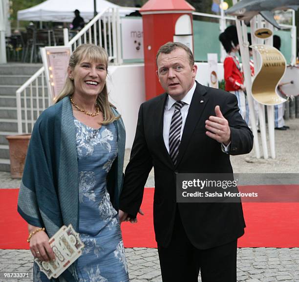 Danish Prime Minister Lars Lokke Rasmussen and his wife Solrun walk in the Tivoli Gardens April 28, 2010 in Copenhagen, Denmark. Medvedev is on a...