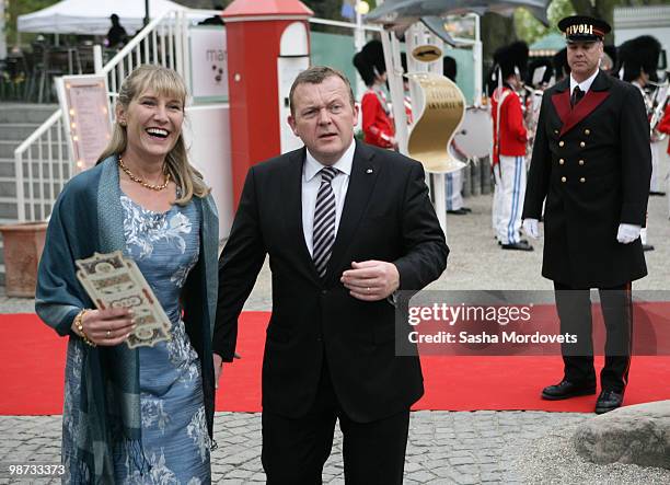 Danish Prime Minister Lars Lokke Rasmussen and his wife Solrun walk in the Tivoli Gardens April 28, 2010 in Copenhagen, Denmark. Medvedev is on a...