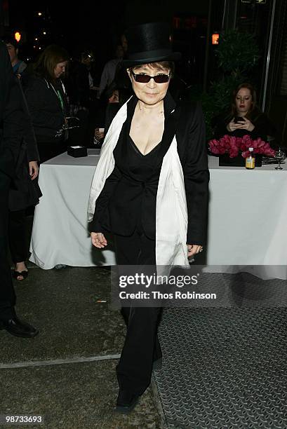 Artist Yoko Ono attends the CHANEL Tribeca Film Festival Dinner in support of the Tribeca Film Festival Artists Awards Program at Odeon on April 28,...