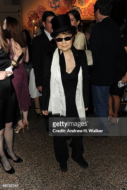 Artist Yoko Ono attends the CHANEL Tribeca Film Festival Dinner in support of the Tribeca Film Festival Artists Awards Program at Odeon on April 28,...