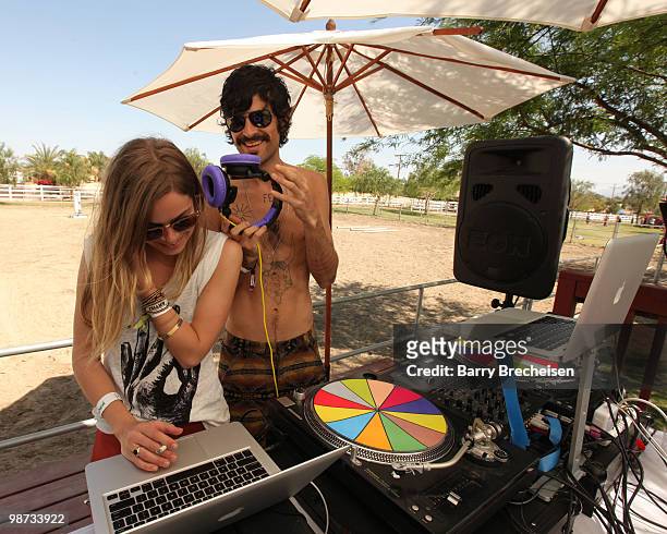 Musicians Pinki and Devendra Banhart DJ the LACOSTE Pool Party during the 2010 Coachella Valley Music & Arts Festival on April 18, 2010 in Indio,...