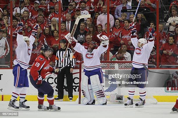 Jaroslav Halak of the Montreal Canadiens celebrates following a 2-1 defeat against the Washington Capitals in Game Seven of the Eastern Conference...