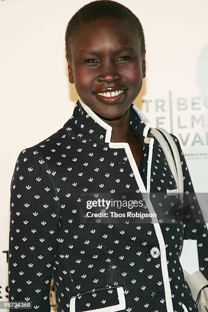 Model Alek Wek attends the CHANEL Tribeca Film Festival Dinner in support of the Tribeca Film Festival Artists Awards Program at Odeon on April 28,...