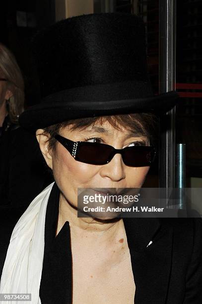 Artist Yoko Ono attends the CHANEL Tribeca Film Festival Dinner in support of the Tribeca Film Festival Artists Awards Program at Odeon on April 28,...