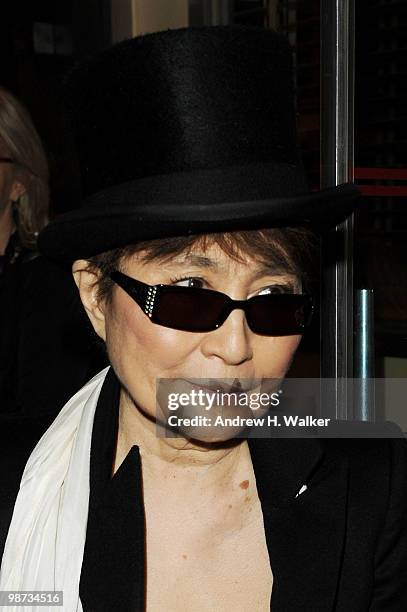 Artist Yoko Ono attends the CHANEL Tribeca Film Festival Dinner in support of the Tribeca Film Festival Artists Awards Program at Odeon on April 28,...