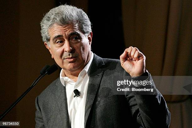 Terry Semel, chairman and chief executive officer of Windsor Media, speaks during the Milken Institute Global Conference in Los Angeles, California,...