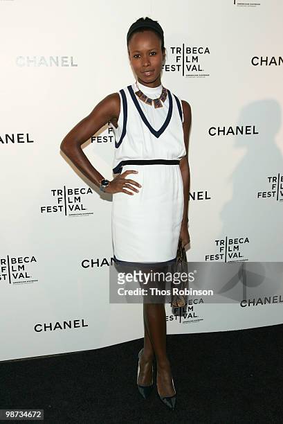 Editor-at-Large of Pop Magazine Shala Monroque attends the CHANEL Tribeca Film Festival Dinner in support of the Tribeca Film Festival Artists Awards...