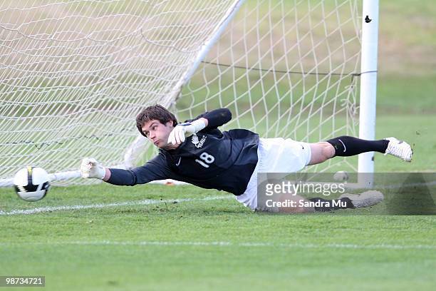 Jacob Spoonley of the New Zealand All Whites reaches for the ball during an All Whites training session at North Harbour Stadium on April 29, 2010 in...