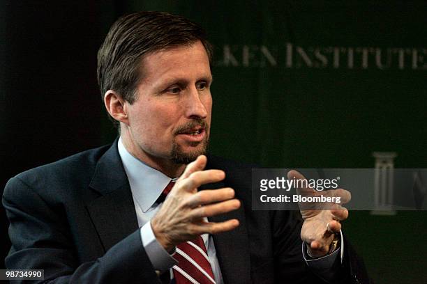 Thomas Werner, chief executive officer of SunPower Corp., speaks during the Milken Institute Global Conference in Los Angeles, California, U.S., on...