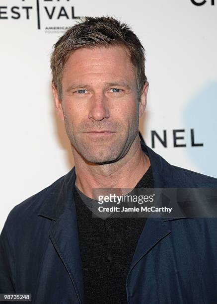 Aaron Eckhart attends the CHANEL Tribeca Film Festival Dinner in support of the Tribeca Film Festival Artists Awards Program at Odeon on April 28,...