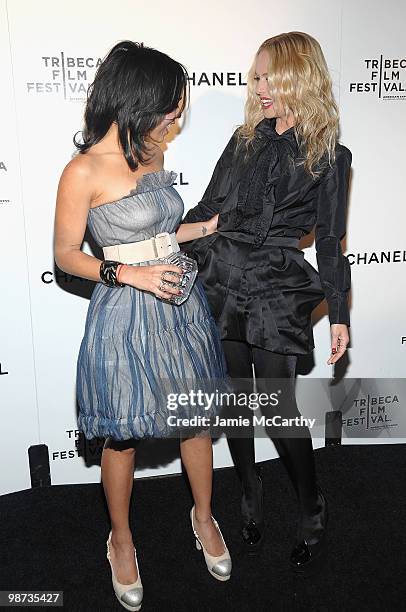 Zoe Kravitz and Rachel Zoe attend the CHANEL Tribeca Film Festival Dinner in support of the Tribeca Film Festival Artists Awards Program at Odeon on...